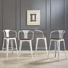 Modway - Promenade Tabouret de bar - Blanc - Ensemble de 4-Acier revêtu de poudre