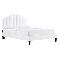 Modway - Daisy Performance Velvet Lit à plateforme jumelle, Blanc-Lit simple moderne vintage