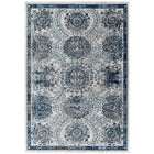 Modway - Entourage Treillis marocain floraux vieillis Kensie Tapis de comédie 8 pi l x 10 pi L - Ivoire et bleu-Tapis floral marocain vieilli usé