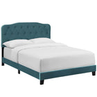 Modway - Amelia Performance Velvet Lit plein, Bleu de mer-Tête de lit capitonnée à boutons rembourrés