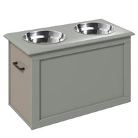 PawHut - Bols surélevés pour chien, distributeur de nourriture pour grands chiens avec rangement - gris-Le support pour gamelle de chien est fabriqué en panneau MDF de qualité P2 et en acier inoxydable, très robuste et résistant à la rouille 