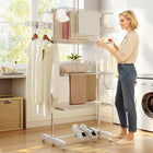 HOMCOM - Séchoir à vêtements 4 niveaux avec ailes latérales et roulettes pour intérieur/extérieur - blanc-Équipé de supports à 4 niveaux réglables en hauteur avec des clips ondulés et de 2 ailes latérales avec fentes 