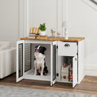 PawHut - meuble caisse pour chien 44 po avec double portes, pour chiens moyens - blanc-Deux portes avant et des côtés ventilés assurent le confort de l’animal 