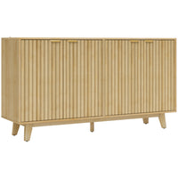 HOMCOM - Buffet moderne 55,1 po L avec rangement - bois naturel-Design moderne avec panneaux cannelés en forme de vague et poignées dorées qui rehaussent l’esthétique de la maison 