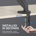 ShoppingAll - Support de moniteur VESA simple avec bras à ressort à gaz entièrement réglable et pince de bureau - Noir-Système de pince Swift Claw : Se fixe solidement à toute surface de bureau de 0,59 à 3,94 pouces d’épaisseur, sans abîmer la table