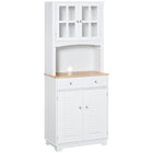 HOMCOM - Buffet de cuisine côtier et vaisselier - blanc-Design côtier avec porte en acrylique encadrée et porte d’armoire à persiennes, rafraîchit votre maison 