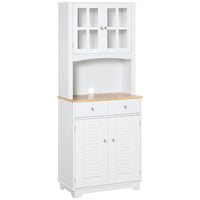 HOMCOM - Buffet de cuisine côtier et vaisselier - blanc-Design côtier avec porte en acrylique encadrée et porte d’armoire à persiennes, rafraîchit votre maison 