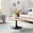 Modway - Lippa Rond de 36 po Faux travertin Table basse, Travertin noir-Table ronde
