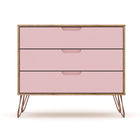 Manhattan Comfort - Ensemble de commode de chambre à coucher Rockefeller style milieu du siècle 3 pièces - nature et rose pâle-Assemblage à domicile requis Tout le matériel inclus