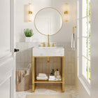 Modway - Gridiron 24" Vanette de salle de bain - Or blanc-Trous de robinet centraux 8"