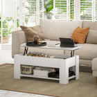 HOMCOM - Table basse relevable avec compartiment de rangement caché et étagère - blanc-Plateau spacieux et relevable créant une zone de travail confortable