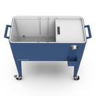 Permasteel - Glacière de patio rétro 80 pintes sur roulettes avec séparateur - bleu marine-Quatre roues pivotantes (dont deux verrouillables)