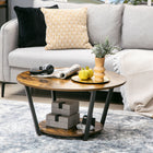 HOMCOM - Table basse industrielle avec étagère - brun rustique-Plateau arrondi idéal pour les livres, magazines, boissons et objets déco