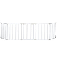 PawHut - Parc pour chiens d’intérieur pour petits et moyens chiens avec porte - blanc-Peut être utilisé comme barrière autoportante ou fixé au mur avec les accessoires inclus 