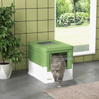 PawHut - Bac à litière fermé pour chat avec pelle, plateau, entrée par le haut - vert foncé-Il reste propre grâce à des parois complètes, tandis qu’un plateau coulissant facilite le remplissage 