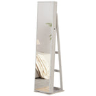 HOMCOM - Armoire à bijaux avec miroir - 15 po L x 15 po l x 61,75 po H - blanc-Nombreuses options de rangement, y compris des emplacements pour boucles d'oreilles, des crochets pour colliers et bracelets, des emplacements pour bagues, des boîtes pour crayons à sourcils et des étagères de rangement 