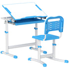 Qaba - Ensemble bureau et chaise pour enfants à hauteur réglable avec plateau inclinable - bleu-Table et chaise réglables en hauteur qui grandissent avec votre enfant  
