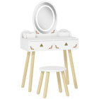 Qaba - Coiffeuse pour enfants, ensemble de coiffeuse pour filles avec miroir, tabouret, lumières LED 3 couleurs - blanc-Miroir LED activé par toucher avec 3 niveaux de luminosité réglables pour une véritable expérience de princesse  
