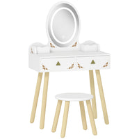 Qaba - Coiffeuse pour enfants, ensemble de coiffeuse pour filles avec miroir, tabouret, lumières LED 3 couleurs - blanc-Miroir LED activé par toucher avec 3 niveaux de luminosité réglables pour une véritable expérience de princesse  
