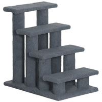 PawHut - Escalier pour animaux à 4 marches multi-niveaux avec poteau à griffer recouvert de tapis - gris-Escalier pour chat avec poteaux à griffer comprenant 4 marches et 8 poteaux pour que les animaux puissent griffer, grimper et jouer 