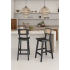 Manhattan Comfort - Versailles tabouret de comptoir style industriel 15,75" - noir et cannage naturel-Canne fine naturelle fabriquée à partir de rotin de bois authentique