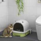 PawHut - boîte à litière pour chat, modèle fermé avec couvercle, pelle - vert-Tiroir inférieur facile à nettoyer pour simplifier l’entretien 
