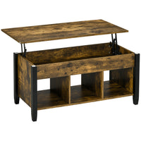 HOMCOM - Table basse relevable avec rangement - brun rustique-Le plateau spacieux et relevable crée un espace de travail confortable