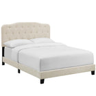 Modway - Amelia Tissu rembourré Lit King, Beige-Tête de lit capitonnée à boutons rembourrés