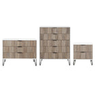 Manhattan Comfort - Dumbo table de chevet moderne, commode et commode haute 5 tiroirs - blanc et gris rustique - ensemble de 3-Commode de chambre moderne-contemporaine avec une touche de glamour comprenant une commode standard, une commode haute et une table de nuit 2.0