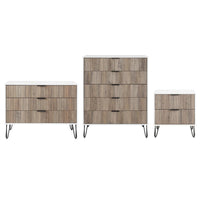 Manhattan Comfort - Dumbo table de chevet moderne, commode et commode haute 5 tiroirs - blanc et gris rustique - ensemble de 3-Commode de chambre moderne-contemporaine avec une touche de glamour comprenant une commode standard, une commode haute et une table de nuit 2.0