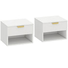 HOMCOM - Tables de nuit flottantes avec tiroir cannelé et étagère ouverte - blanc - lot de 2-Livré en lot de deux, créant un aspect équilibré et symétrique 