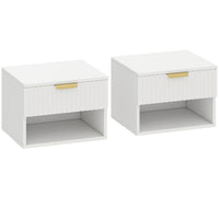 HOMCOM - Tables de nuit flottantes avec tiroir cannelé et étagère ouverte - blanc - lot de 2-Livré en lot de deux, créant un aspect équilibré et symétrique 