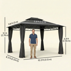 Outsunny - Pavillon à toit rigide double 10 pi l x 12 pi L avec rideaux - noir-Le toit à double ventilation aide à faire circuler l’air