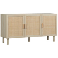HOMCOM - Buffet boho 53,5 po L - bois naturel-Portes en rotin uniques avec une finition naturelle pour un style bohème 