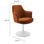 Modway - Lippa Salle à manger pivotante Performance Velvet Fauteuil - Rouille Blanche-Fauteuil de salle à manger avec base de piédestal