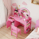 Qaba - Coiffeuse pour enfants avec miroir éclairé - rose-Construit avec un panneau MDF robuste, supportant jusqu'à 50 kg en toute sécurité  
