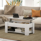 HOMCOM - Table basse relevable avec compartiment de rangement caché et étagère - blanc-Couleur : Blanc