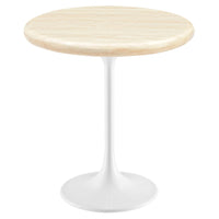 Modway - Lippa Rond de 20 po Faux travertin Table d’appoint, Travertin blanc-Travertin artificiel