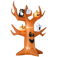 Outsunny - Arbre mort gonflable de 2 - 7 m pour Halloween - décoration de jardin avec lumière LED - marron-L'arbre hanté avec 2 citrouilles, 2 fantômes et un chat gonflable permet de créer un ensemble cohérent pour Halloween 