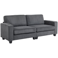 HOMCOM - Canapé 3 places avec coussin à ressorts et porte-gobelet pour chambre - gris foncé-Les coussins d’assise à ressorts avec mousse haute densité gardent leur forme dans le temps 