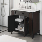 Modway - Steamforge 36" Vanette de salle de bain - Blanc Noir-Étagère avec découpe de plomberie