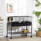 PawHut - Cage pour petits animaux deluxe, habitat pour animaux de compagnie, clapier à roulettes pour lapin-La cage peut être détachée de son support à roulettes 
