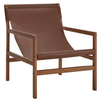 Modway - Sonora Cuir Fauteuil à bandoulière - Brun de muscade-Cadre en bois de teck