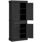 HOMCOM - Armoire de cuisine autoportante 71 po avec 4 portes et compartiment - noir-Panneaux de porte surélevés, placage à motif bois et poignées en métal antique apportent un style colonial à votre intérieur 