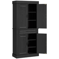HOMCOM - Armoire de cuisine autoportante 71 po avec 4 portes et compartiment - noir-Panneaux de porte surélevés, placage à motif bois et poignées en métal antique apportent un style colonial à votre intérieur 