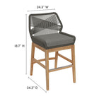 Modway - Wellspring Terrasse extérieure Teck et corde Tabouret de comptoir - Graphite gris-Corde tissée à la main