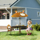 Outsunny - Ensemble de table de pique-nique pliante pour enfants avec chaises motif extérieur jardin terrasse arrière-cour avec parasol - brun-2 chaises pour le jeu social et l'interaction  

