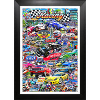 Auto Racing Collage Michael Fishel impression - Impression encadree - 27" x 35"-Impression d'art de haute qualité avec passe-partout et encadrement professionnel