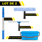 Gritt Commercial - Trousse professionnelle de lavage de vitres - Raclette et lave-vitres de 14 po - Manche avec perche de 20 po - Seau de 3 gallons - Lot de 2-Les outils s’attachent facilement au poteau inclus de 20 po