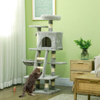 PawHut - Arbre à chat d’intérieur avec maisonnette, hamac, lit - gris clair-Les poteaux à griffer en sisal permettent à votre chat d’aiguiser ses griffes en toute sécurité 